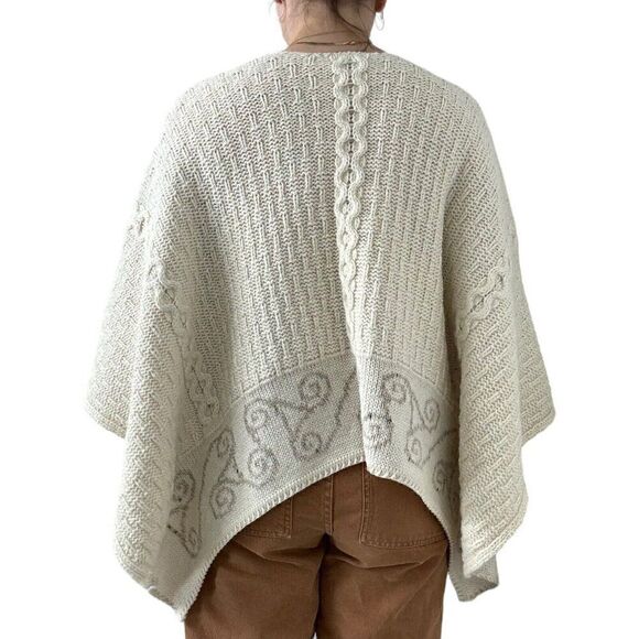 Connemara Knitwear White Merino Wool Celtic Irish Fisherman Cape Poncho - Picture 5 of 9